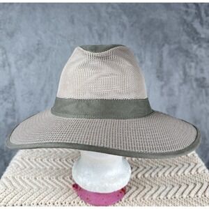 J Hats Safari Hat Mens Large Woven Wide Brim 2 Tone Tan Mesh Hiking Outdoor VTG